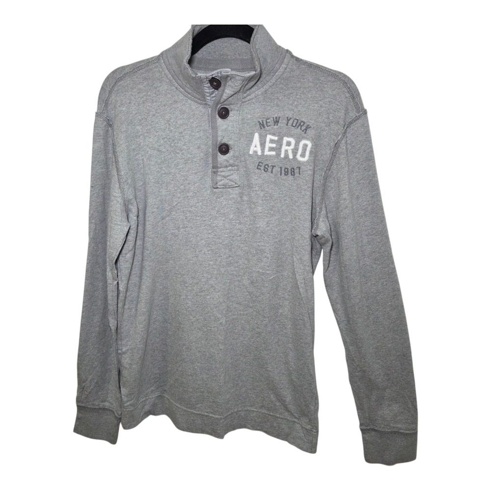 Aeropostale‎ AERO New York Gray Mock Neck Henley Sweatshirt Men's Small Pullover